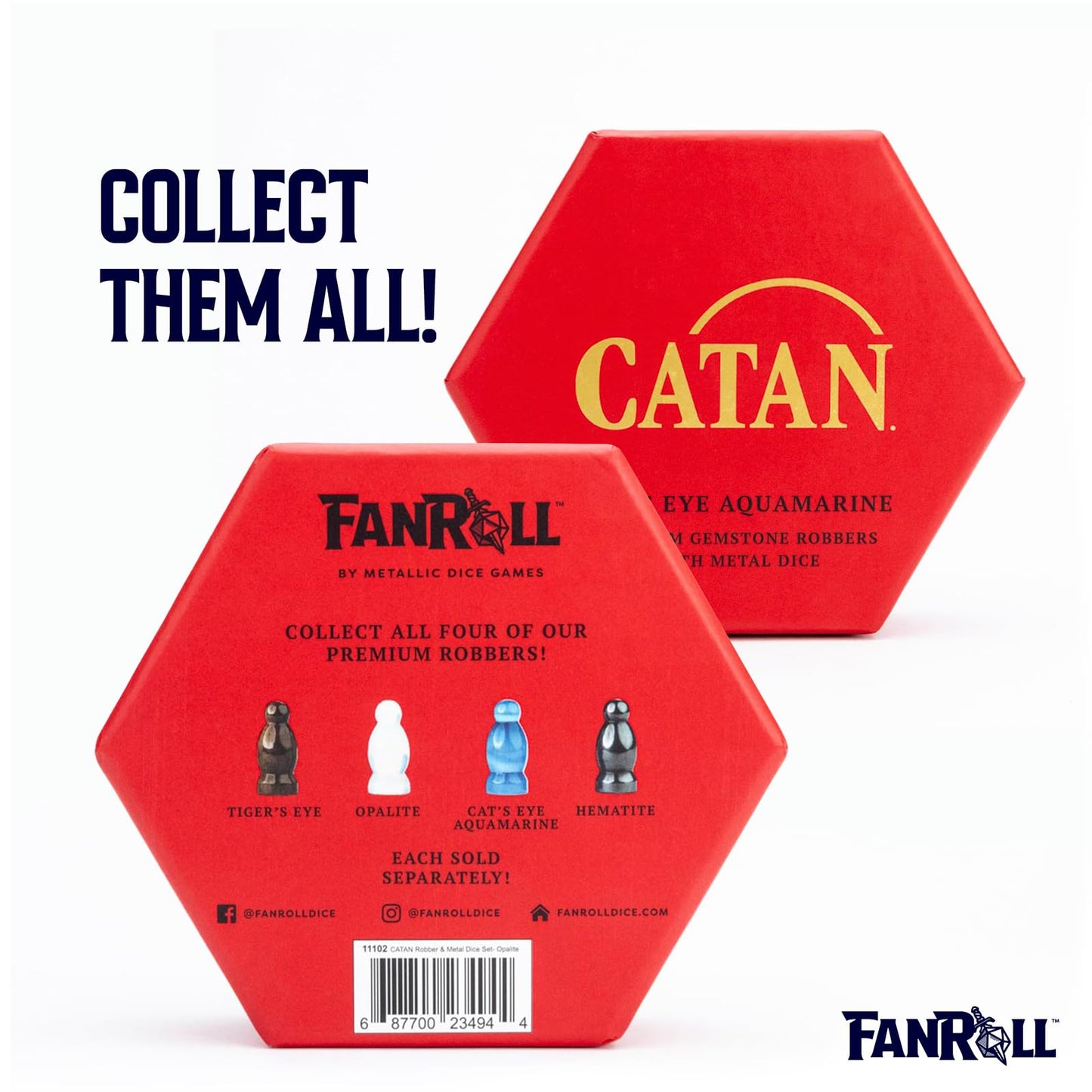 FanRoll Compatible with Catan Premium Robber & Metal Dice Set, Cat's Eye Aquamarine