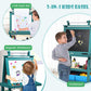 Honey Joy Art Easel For Kids, 3-In-1 Double-Sided Wooden Toddler Easel W/Magnetic White Board & Chalkboard, Paper Roll, 2 Storage Bins, Painting Dry Erase, Kids Easel For Boys Girls Aged 3+ (Blue)