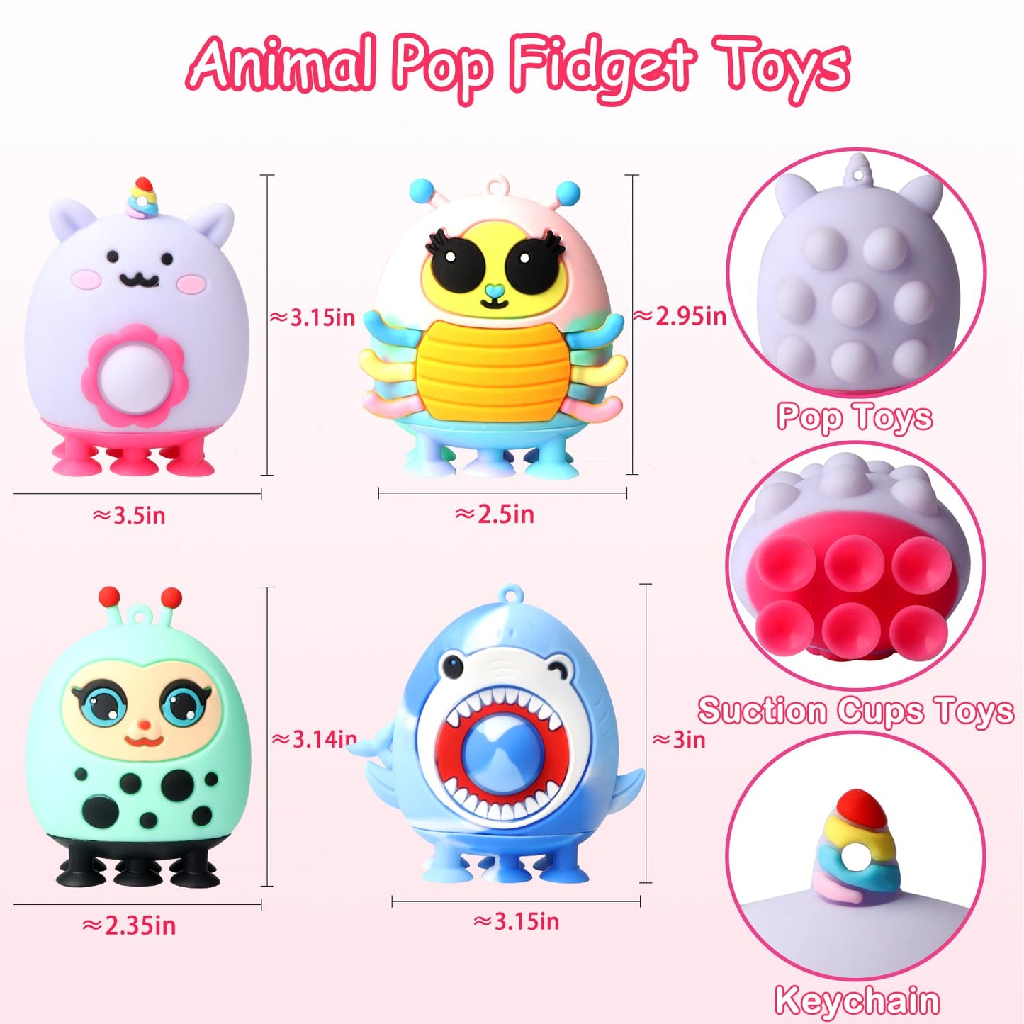 Pop Party Favors For Kids,3D Pop Animals Its Fidget Toys,Silicone Animal Suction Toys,Birthday Gifts For Boys & Girls,Goodie Bag