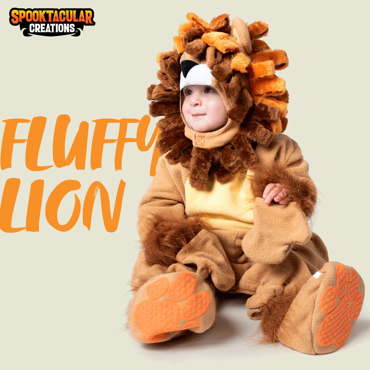 Spooktacular Creations Baby Lion Jumpsuit Costume for Infants & Toddlers, 6-12 Months, Unisex Halloween Dress Up, Animal Theme