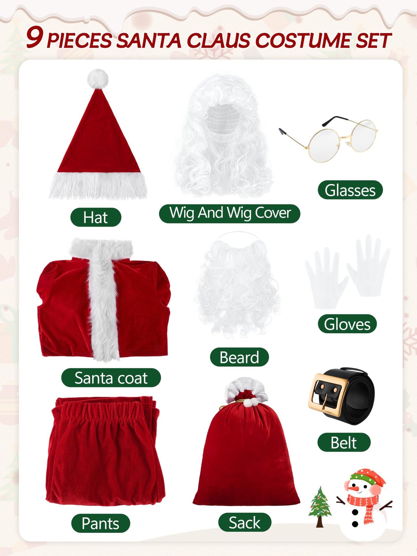 Fancyfun Santa Claus Costume For Kids, 9Pcs Boys Christmas Suit Kids Santa Costume Outfit Velvet For Boys Christmas Cosplay, 8-1