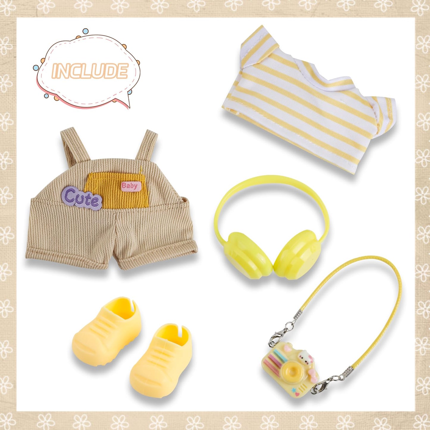 RDJOIMBX 17cm Doll Clothes Set - Overalls  Camera  Shoes & Headphones Cute Outfit Accessories for 6.7inch Fashion Dolls(Style 8)