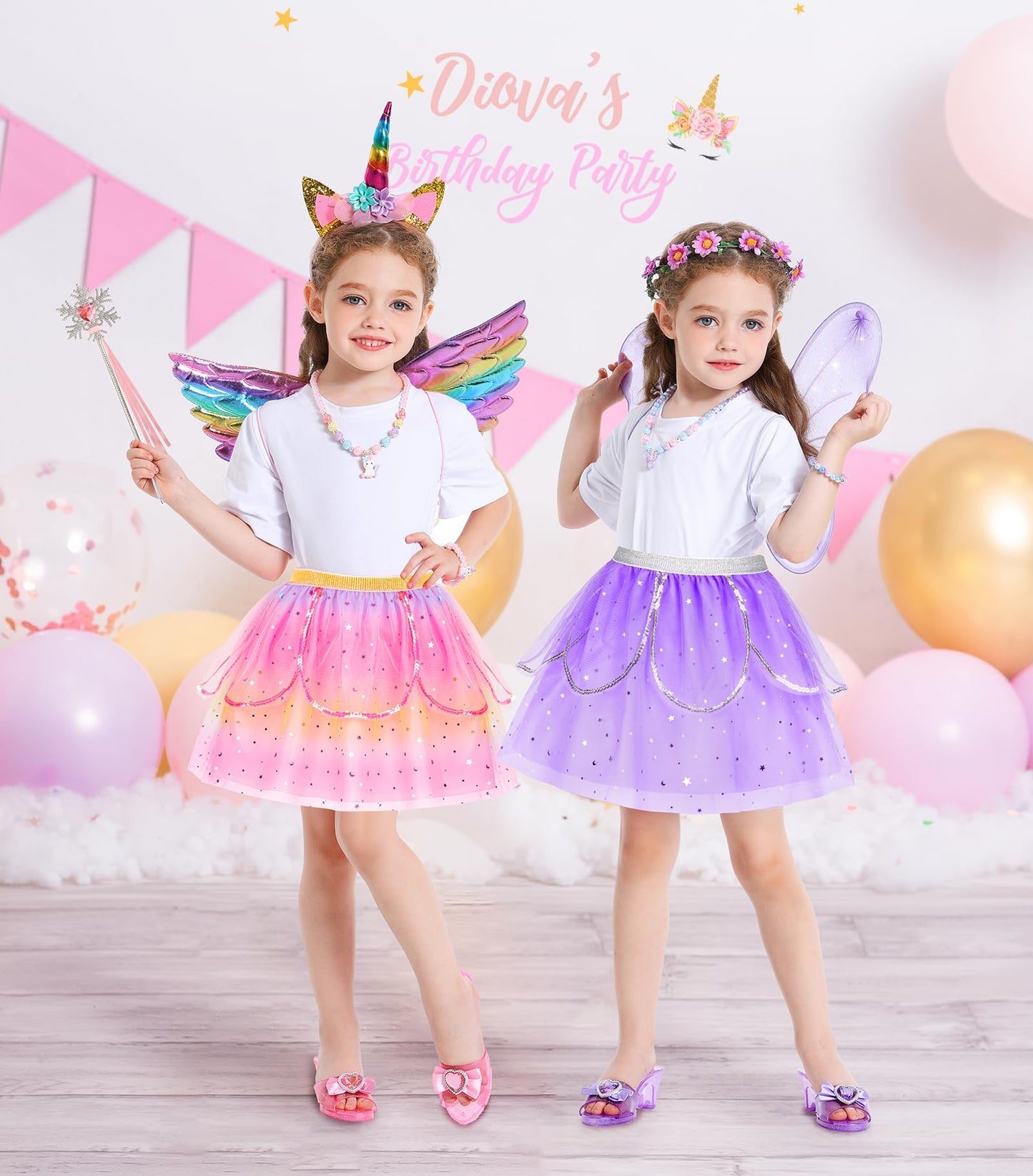 Jeowoqao Kids Princess Dress Up Set - Tutu, Butterfly Wings, Shoes, Pink, One Size, for Girls 3-6 Years