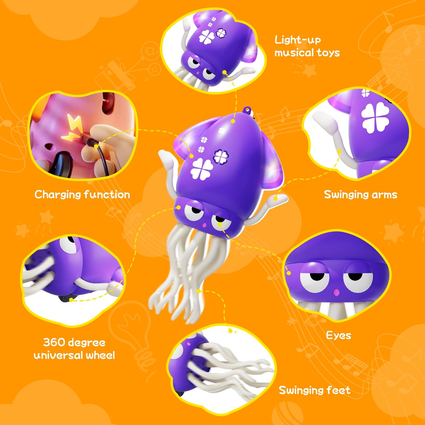 SWTOIPIG Electric Dancing Octopus Toy with Led Light and Music  Kids Electric Crawling Octopus Tummy Time Toys  Rechargeable Interactive Sensory Toyy  Perfect Christmas Birthday Gift (Purple)
