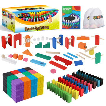 Calmado - 1000 Pcs Wooden Dominos For Kids - Domino Toys For Outdoor Or Indoor Game, Dominos For Kids Ages 4-12 Including Bag, I