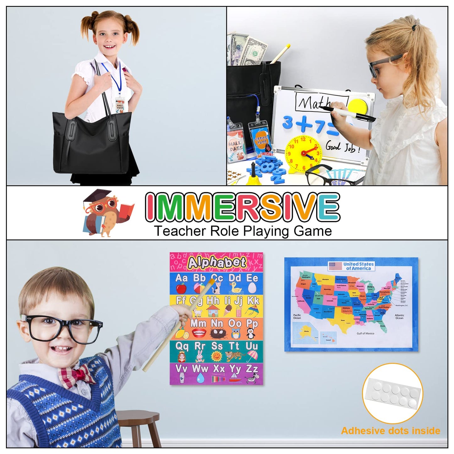 Alritz Pretend Play Teacher Set - Classroom Learning Education Gifts Includes Reusable White Board Bell Clock And More, Be Teacher Or Student, Toy Gift For Boys Girls 5 6 7 8 9 10 11 12 Years Old