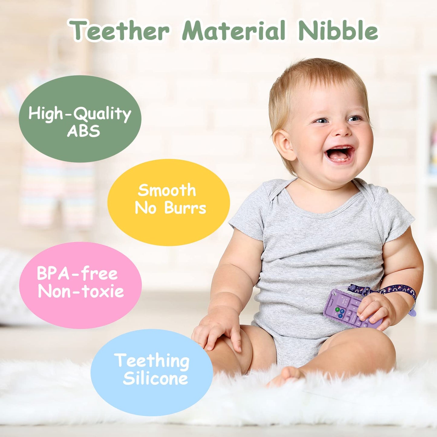 Aolso 2Pcs Silicone Baby Teething Toys, Cell Phone Teether Toys With 2Pcs Pacifier Clip, Baby Teething Toys For 0-12 Months, Bab