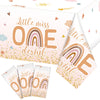 Tiamon 3 Pcs Boho 1st Birthday Tablecloth Decorations 108 x 54 Inch Plastic Rainbow Table Cover Little Miss Onederful Table Clot