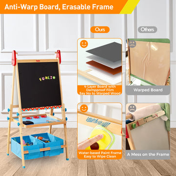 FUNLIO Anti-Warping Kids Art Easel, 3 Height Adjustable for Kids Aged 2-8, All-in-One Toddler Easel with Paper Roll & Erasable F