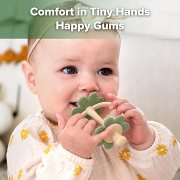 haakaa Silicone Baby Teething Toy - Nipple-Shaped Gum Massager & 360° Toothbrush, Easy Grip - Pea Green