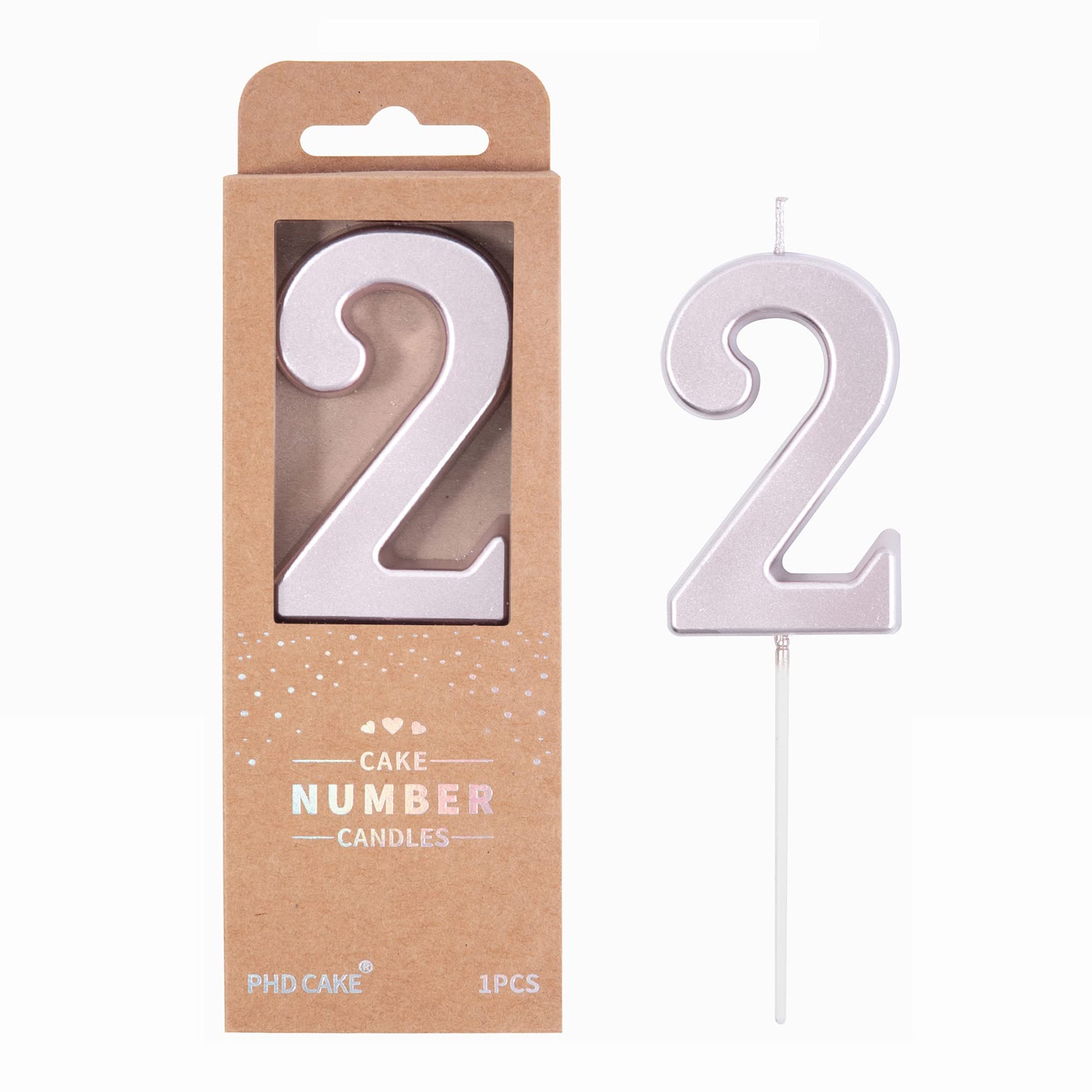 PHD CAKE 2.76 Inch Modern Rose Gold 2 Number Birthday Candles, Rose Gold Number Candles, Cake Number Candles, Party Celebration