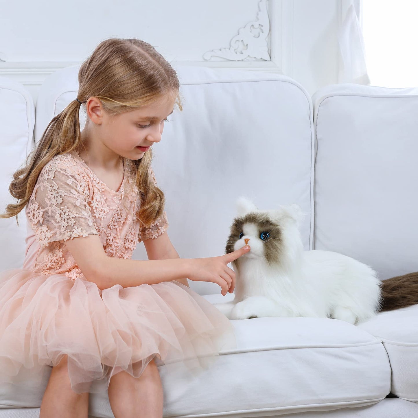 CU-MATE 20 Handmade Plush Stuffed Cat - Soft Ragdoll Toy for Boys/Girls, Lifelike Brown and White, Perfect Gift for Kids
