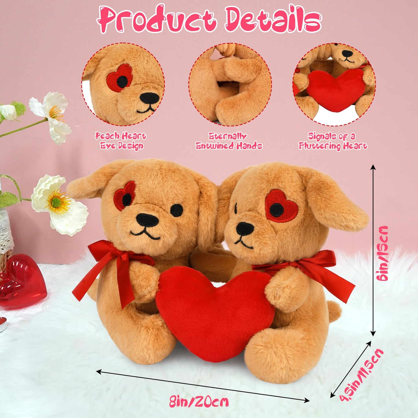 Jiajegtgt Valentines Stuffed Animals - 2 Pcs Dog Valentines Day Plush Toy With Heart, Valentines Day Gifts For Her Kids Girlfrie