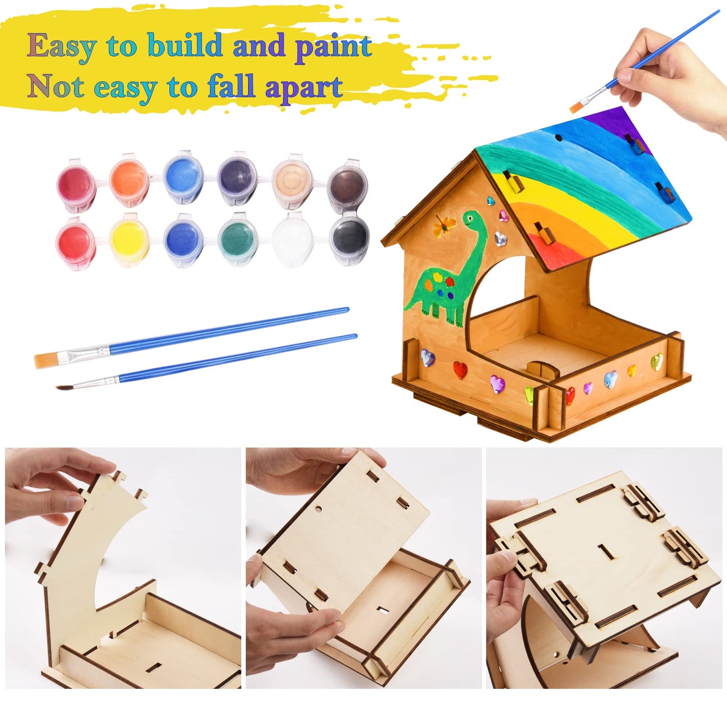 Wooden Arts And Crafts For Kids - 2 Pack Bird Feeder Wind Chime Diy Kids Crafts - Build And Paint Educational Fun Art Activities