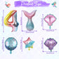 Mermaid 4Th Birthday Decorations, 8Pcs Mermaid Party Decorations Balloons, 40 Inch Rainbow Number 4 Balloon, Large Helium Foil Mermaid Tail Balloon, Seashell Balloons For Girls' 4Th Birthday Party