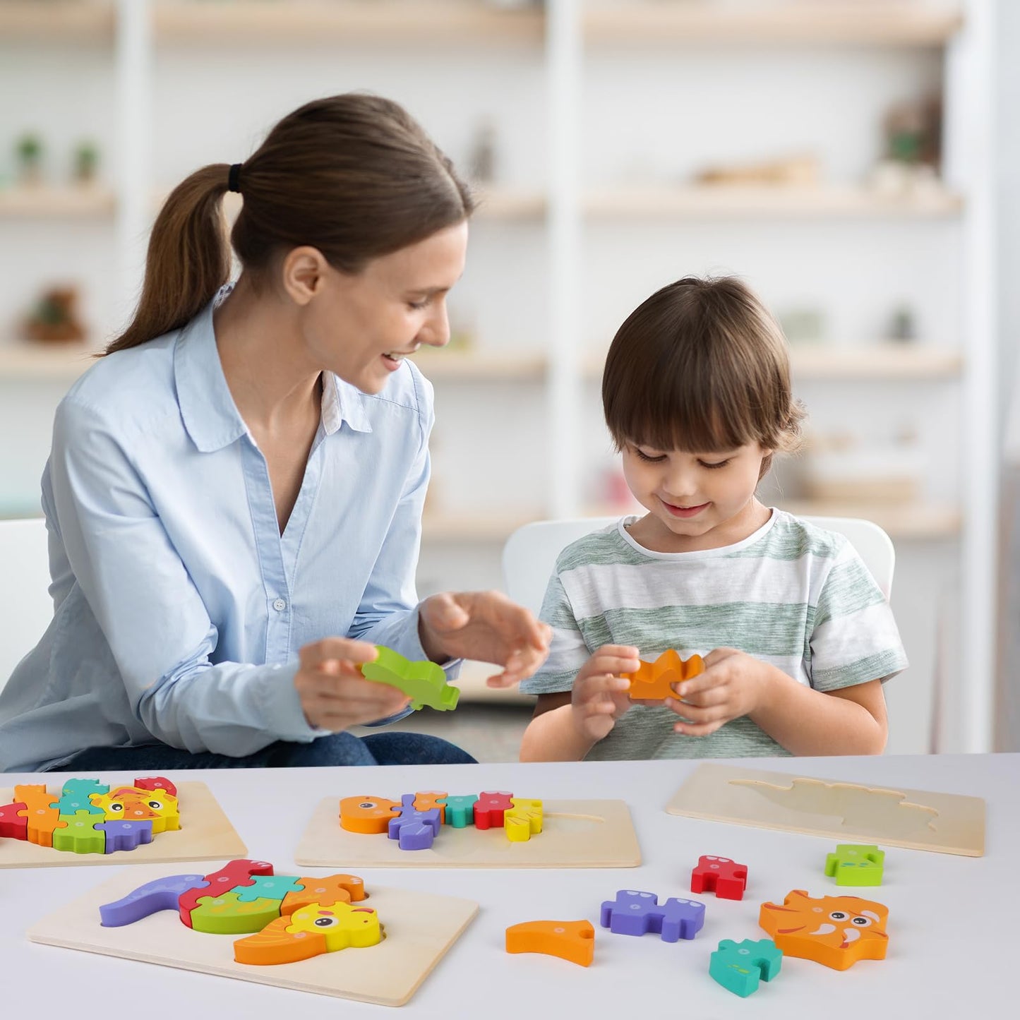 Quanquer 6-Pack Dinosaur Puzzles For Kids Ages 3-5 - Montessori Toys For 2 Year Old - Toddler Wooden Puzzles Toddlers Age 2-4 Boys Girls Gifts