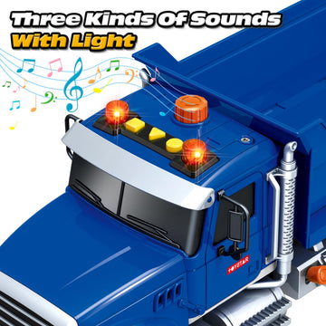 Kids Toys for 3 4 5 6 7 8 Years Old Boys, 15'' Large Dump Truck Toy with Lights, Sounds, Blue Toddler Friction Powered Truck Veh