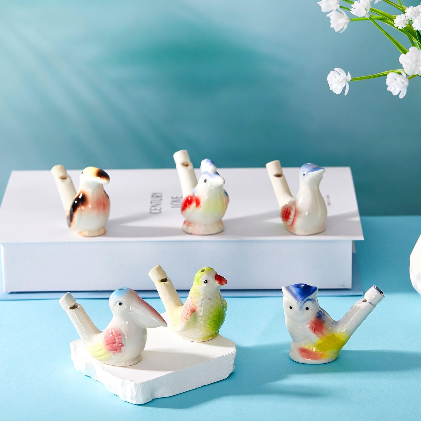 Gejoy 6 Pcs Bird Whistles Bird Water Whistles Porcelain Bird Call Whistle Colorful Ceramic Bird Whistles Toys for Kids Adults Bi