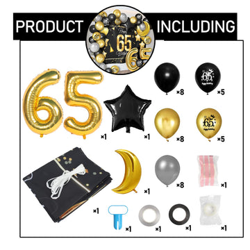 Happy 65Th Birthday Balloons Gold Set Decor - Cheers To 65 Years Old Party Theme Garland Star Moon Banner Backdrop Decorations F