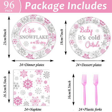 96Pcs A Little Snowflake Is On The Way Party Decorations Snowflake Its Cold Outside Plates Napkins Christmas Winter Wonderland G