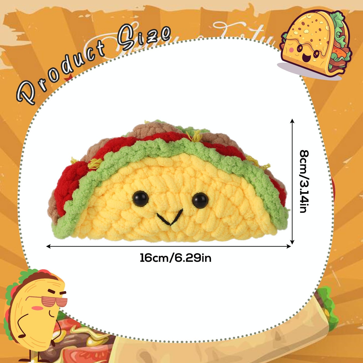 Emotional Support Taco, Crochet Emotional Support Plush, Handmade Taco Potato Toy Plush With Positive Words, Adorable Knitted Doll Inspirational Gift Encouragement Ornament For Friends And Family
