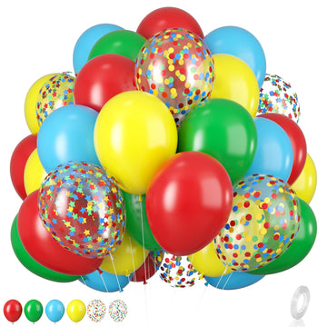 Red Yellow Blue Balloons, Rainbow Assorted Latex Balloons, 12Inch Matte Blue Yellow Red Green Latex Balloons Colourful Confetti