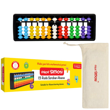 Prof. Simon 13 Rods/Digits Soroban Plastic Abacus With Multi-Colored Beads, Kids