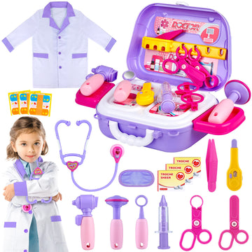 GIFTINBOX Kids Doctor Kit for Girls and Boys , Purple Doctors kit for Kids 22 Pieces Pretend Play Medical Toys Set with Roleplay