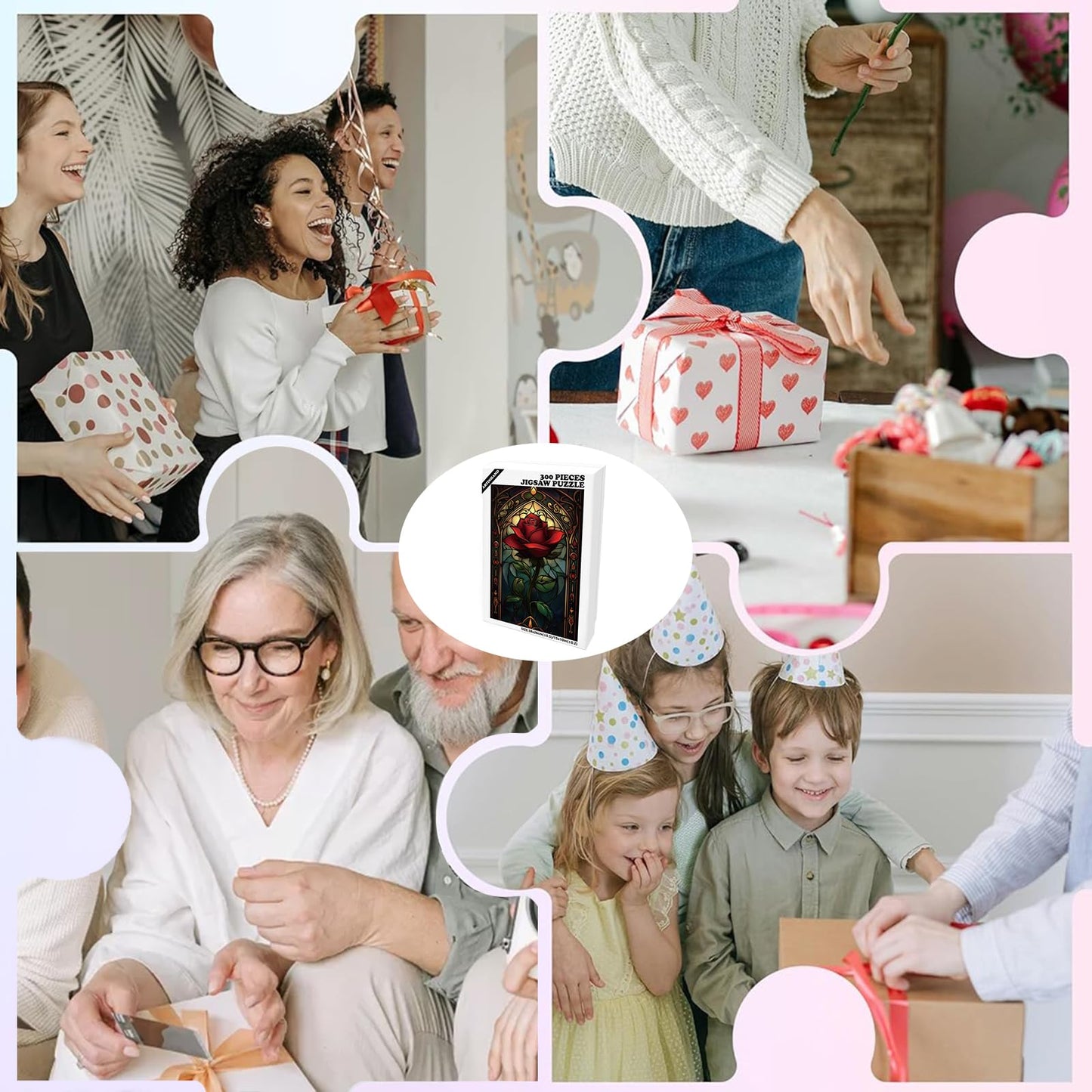 Great Jigsaw Puzzles for mature-themeds 300 Pieces Stained Glass Rose Challenging Puzzles for mature-themeds Toys Gift Family Decoration Kids Puzzle