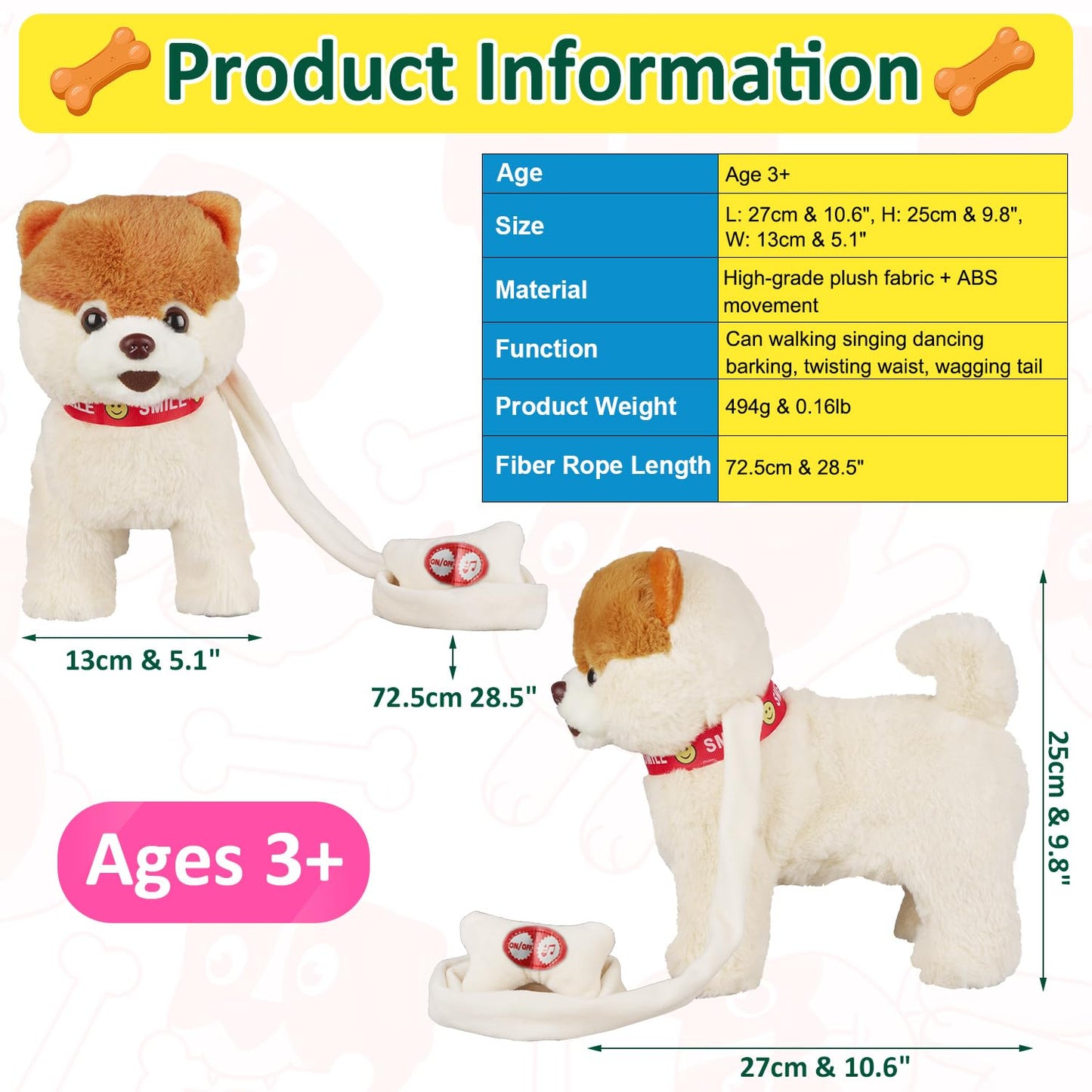 Marsjoy Musical Walking & Dancing Dog Toy With Leash - Interactive Plush Stuffed Animal For Boys & Girls