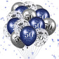 50Th Blue Birthday Balloons Decorations, 15Pcs Navy Blue Silver 50Th Birthday Balloons For Men Women 50 Anniversary Birthday Party Decor Latex Inflatable Clear Confetti Balloon Indoor Outdoor Supplies