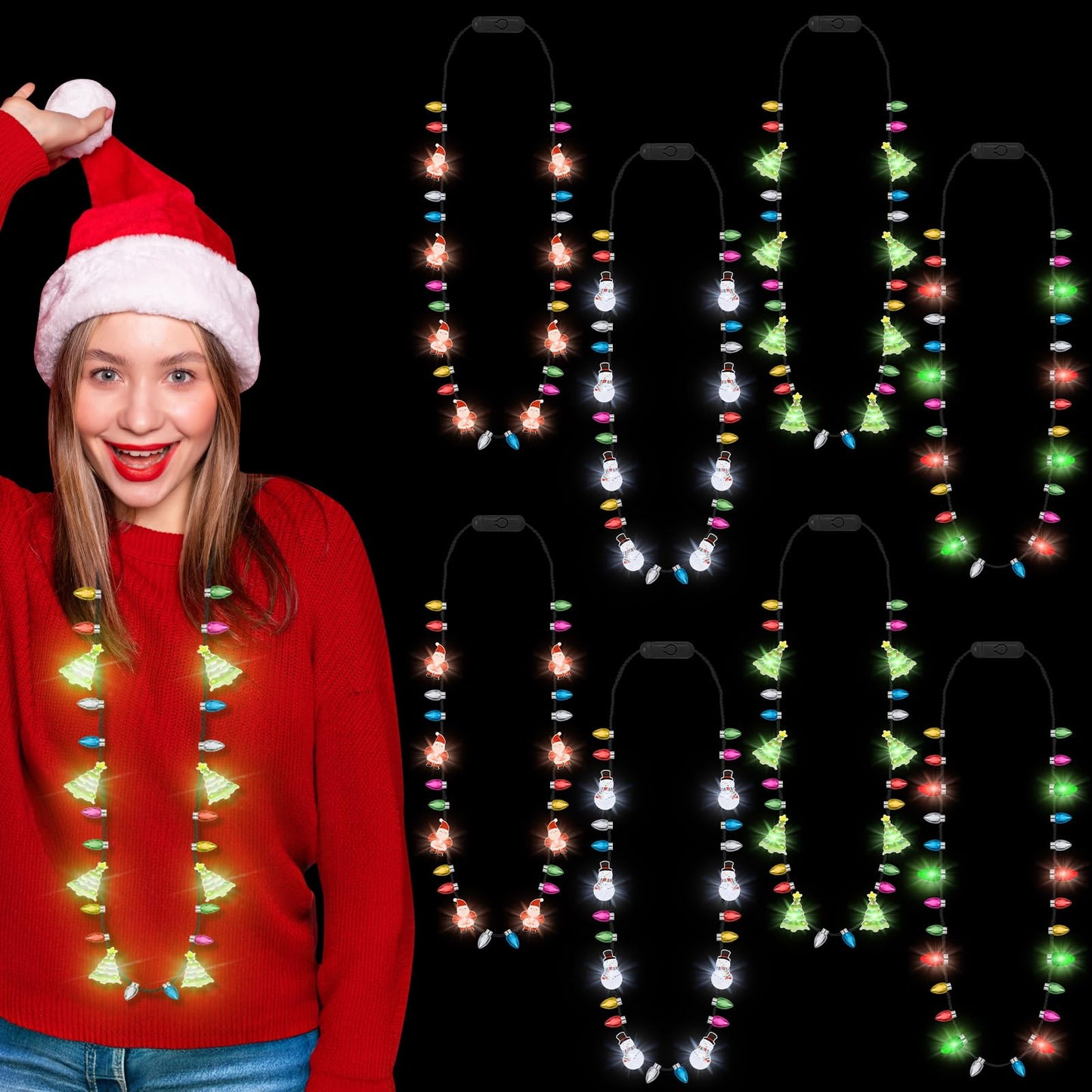 Christmas Party Favors, 8PCS Christmas Light Necklace, Christmas Accessories Colorful Bulbs, 3 Modes Light Up Christmas Necklace