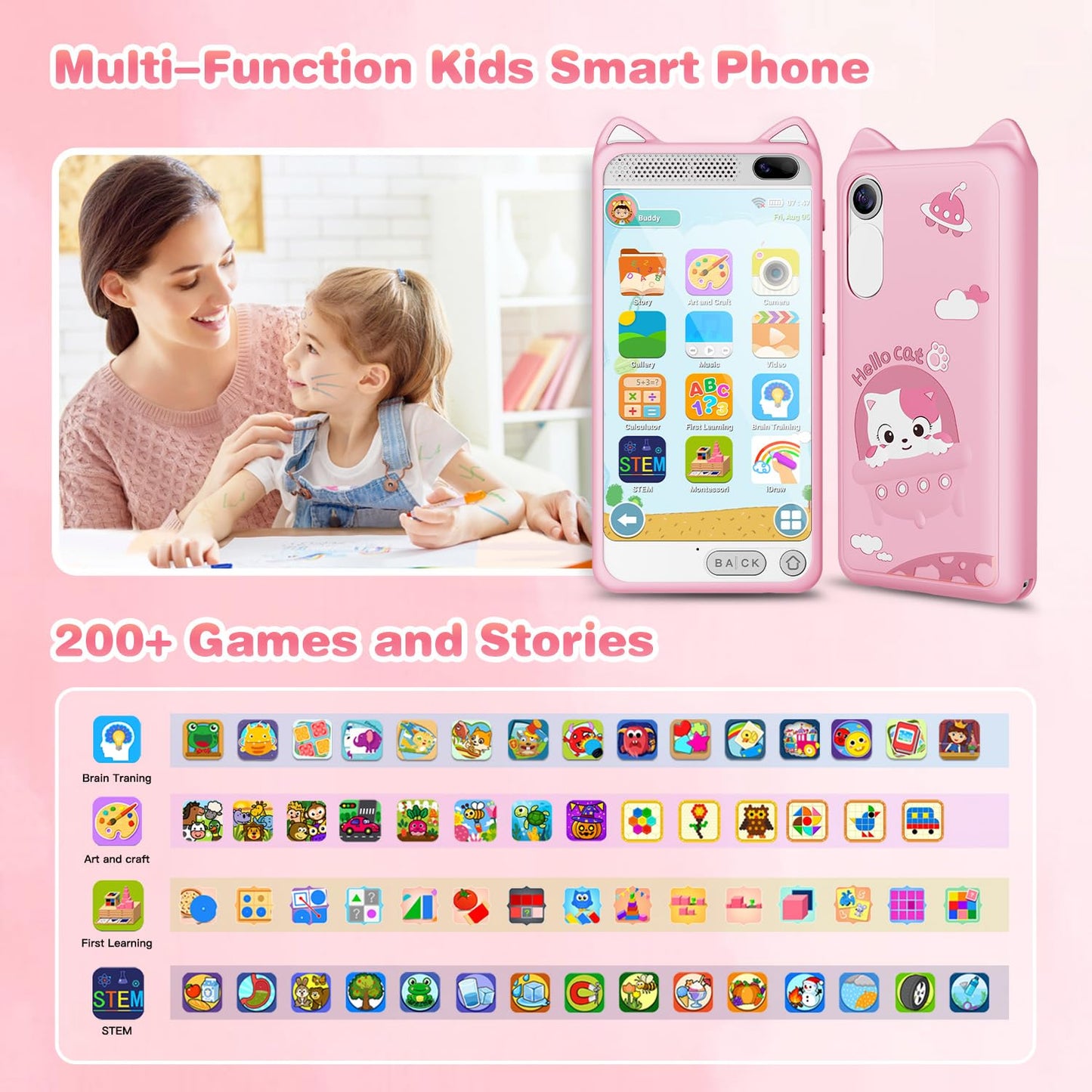 Kids Smart Phone Toys For Girls 3.97'' Touchscreen Toddler Phone Learning Toy Christmas Birthday Gifts For Girls Age 3-12, Mp3 M
