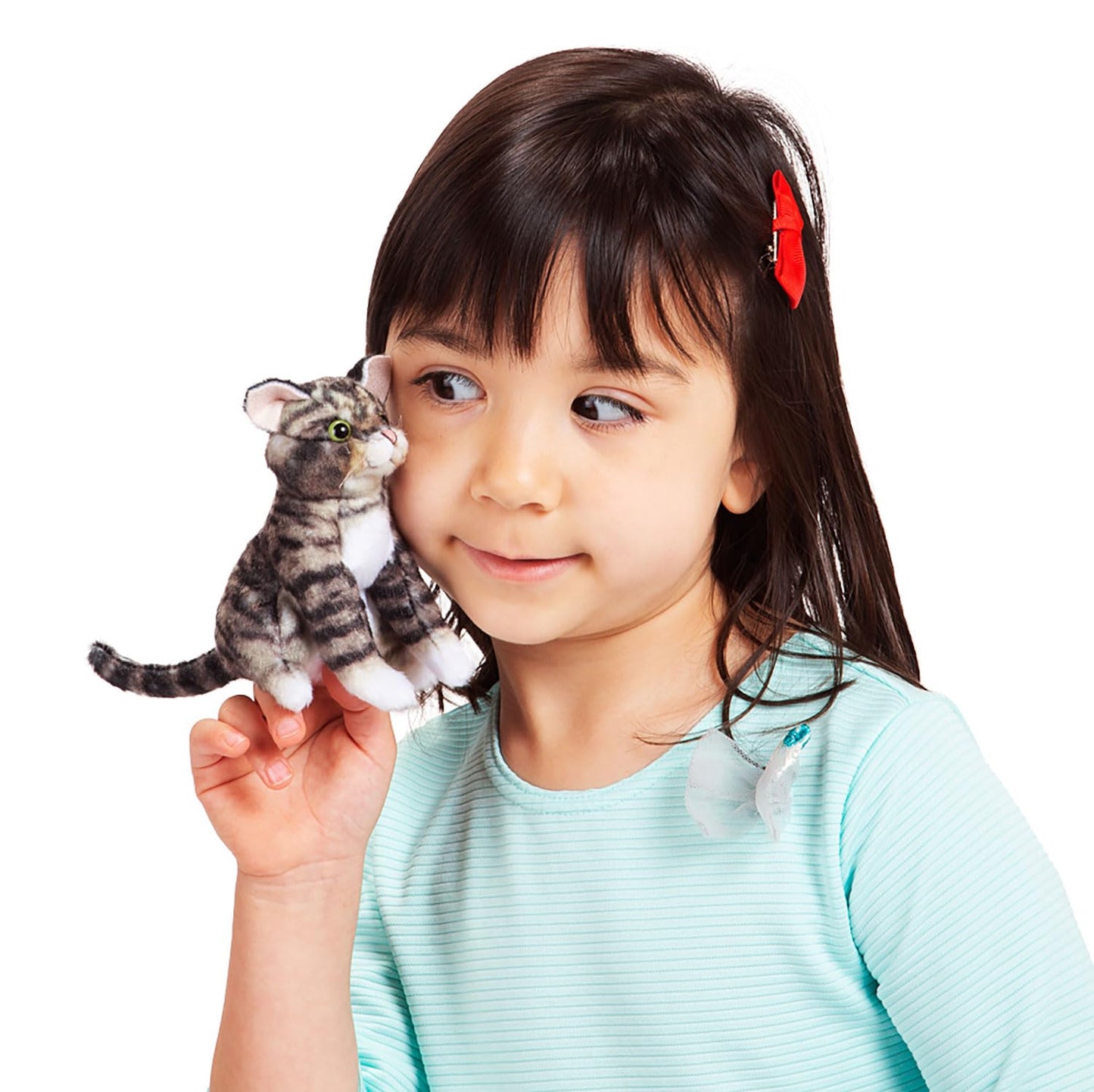 Folkmanis Mini Tabby Cat Finger Puppet, Gray; Black; White