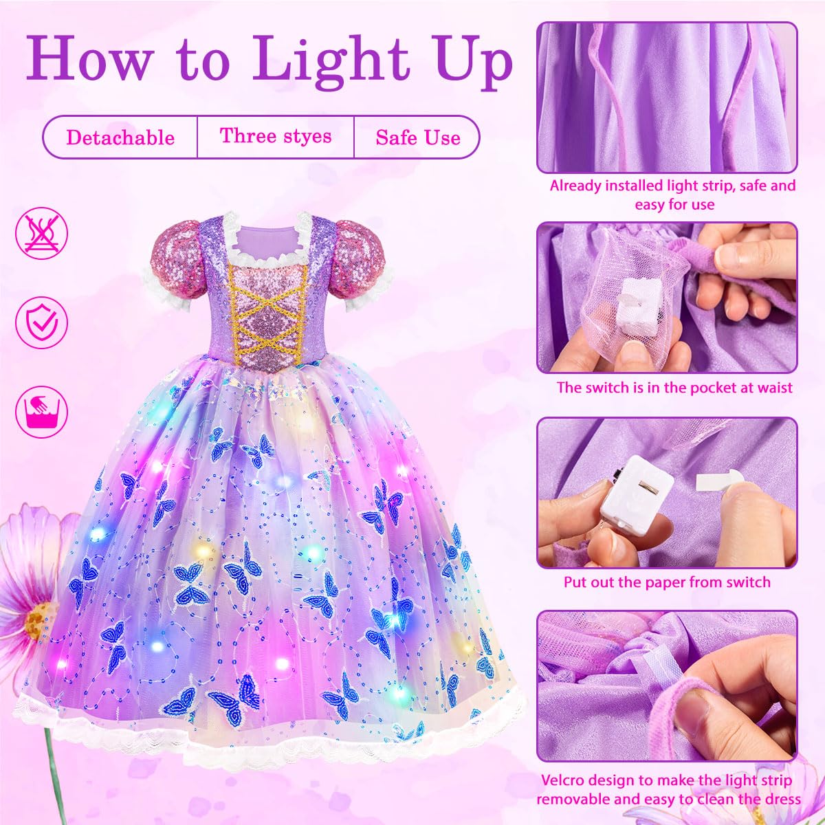 Meland Princess Dresses For Girls - Light Up Princess Costume For Little Girls, Halloween Costumes For Girls Toddler Age 3-10