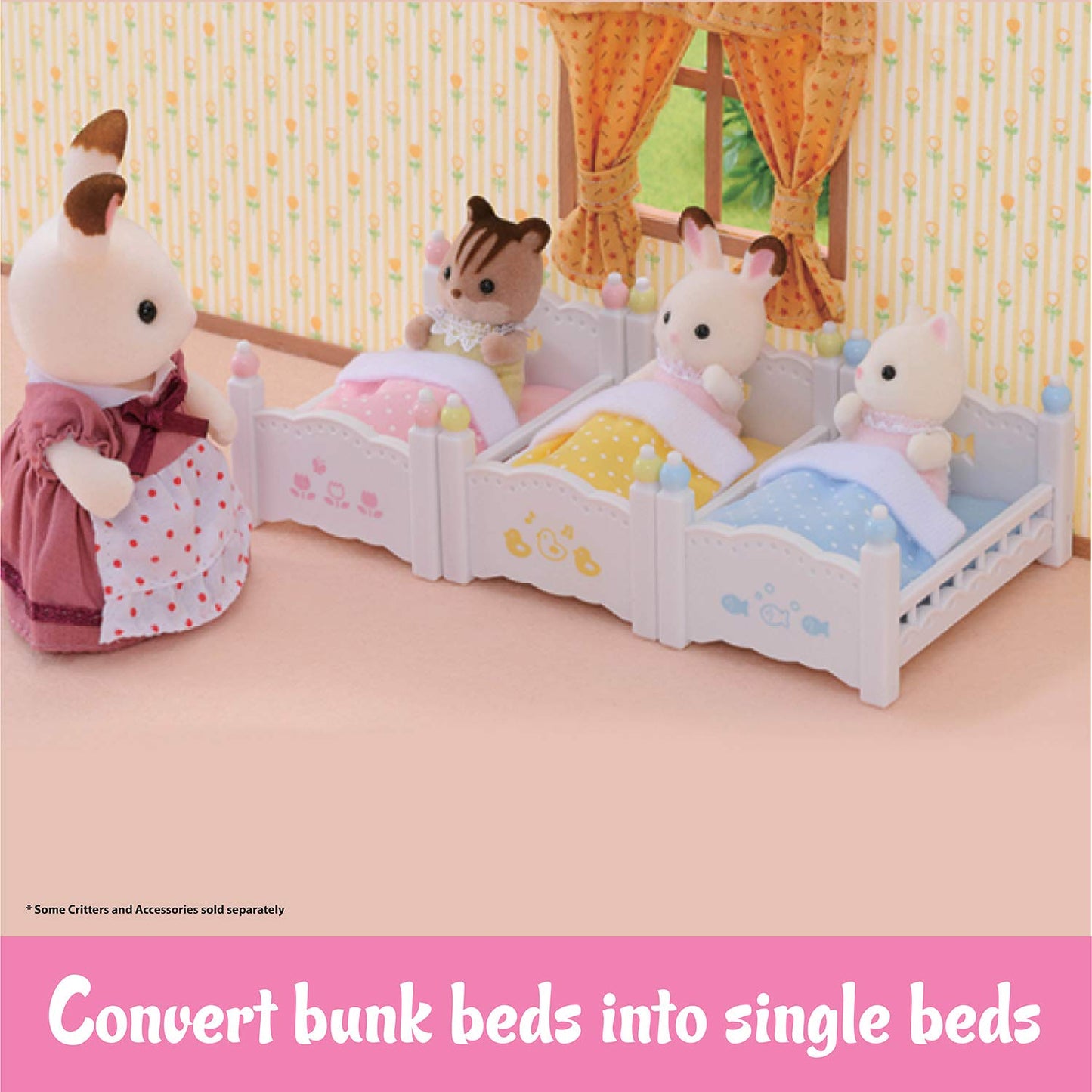 Calico Critters Triple Baby Bunk Beds - Dollhouse Furniture Set For Ages 3+