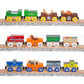 Orbrium Wooden Train Cars & Engines Collection - 18 Pcs Multicolor Safari Zoo Set, Compatible with Thomas & Brio, Model ORB-TS-A203