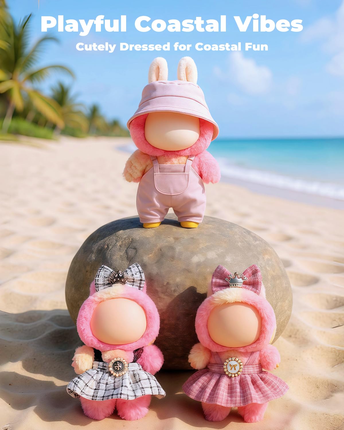 (3-Pack) 17cm Doll Clothes Set  Black Plaid Outfit & Pink Plaid Dress Set with Bow Clip and Metallic Details  Light Pink Fisherman Hat & Suspender Skirt for 17cm Doll  Cute Clothing