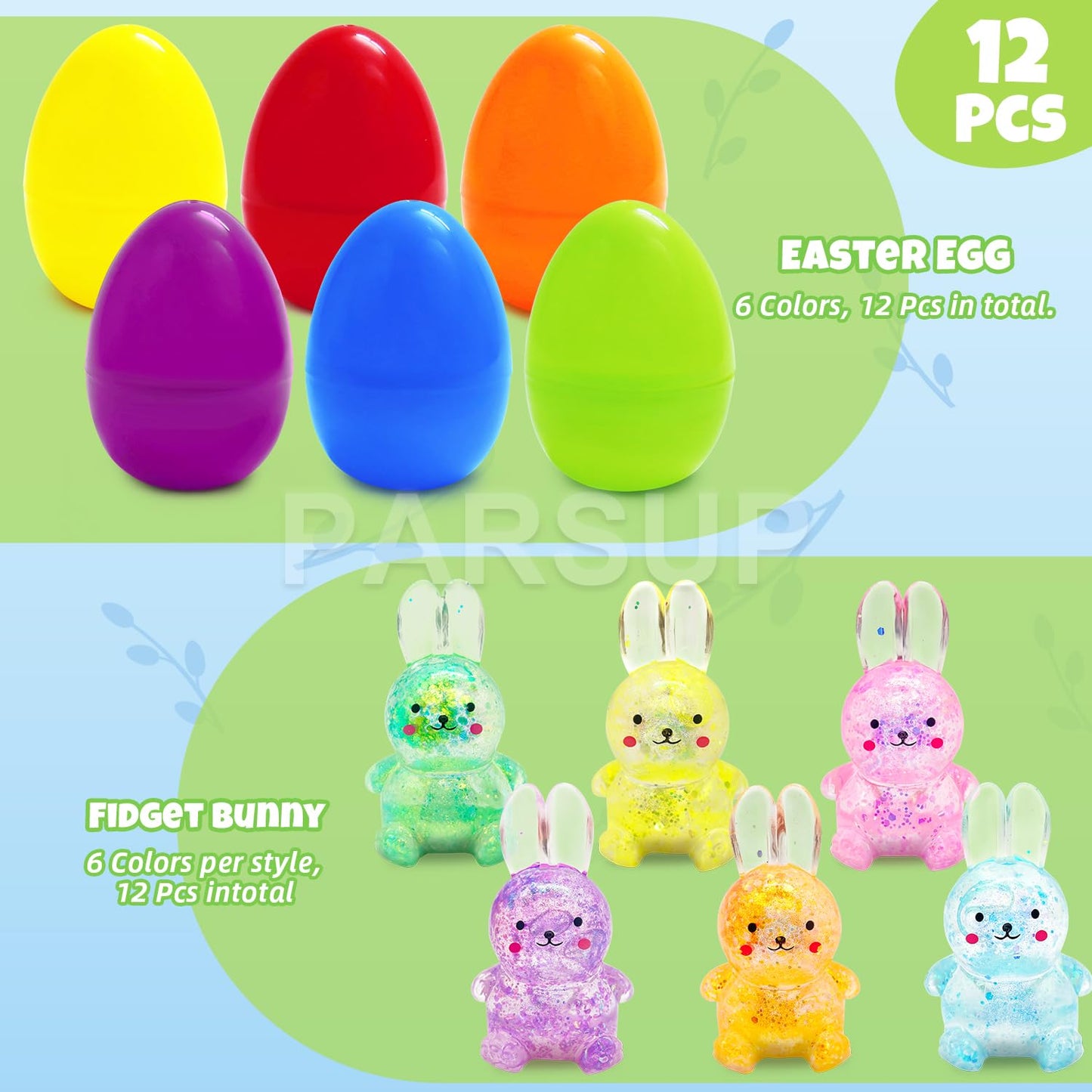PARSUP 12PCS Easter Marble Eggs with Fidget Bunny for Easter Theme Party Favors, Supplies for Easter Egg Hunt, Basket Stuffers/F