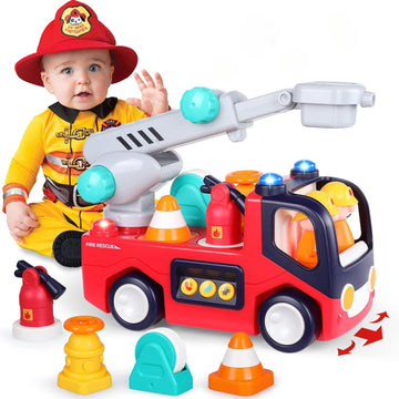 Toyrentto Educational Fire Truck Toy With Music & Lights - BumpAndGo Fire Engine For Toddlers 12-36Months - Ideal Birthday Gift 