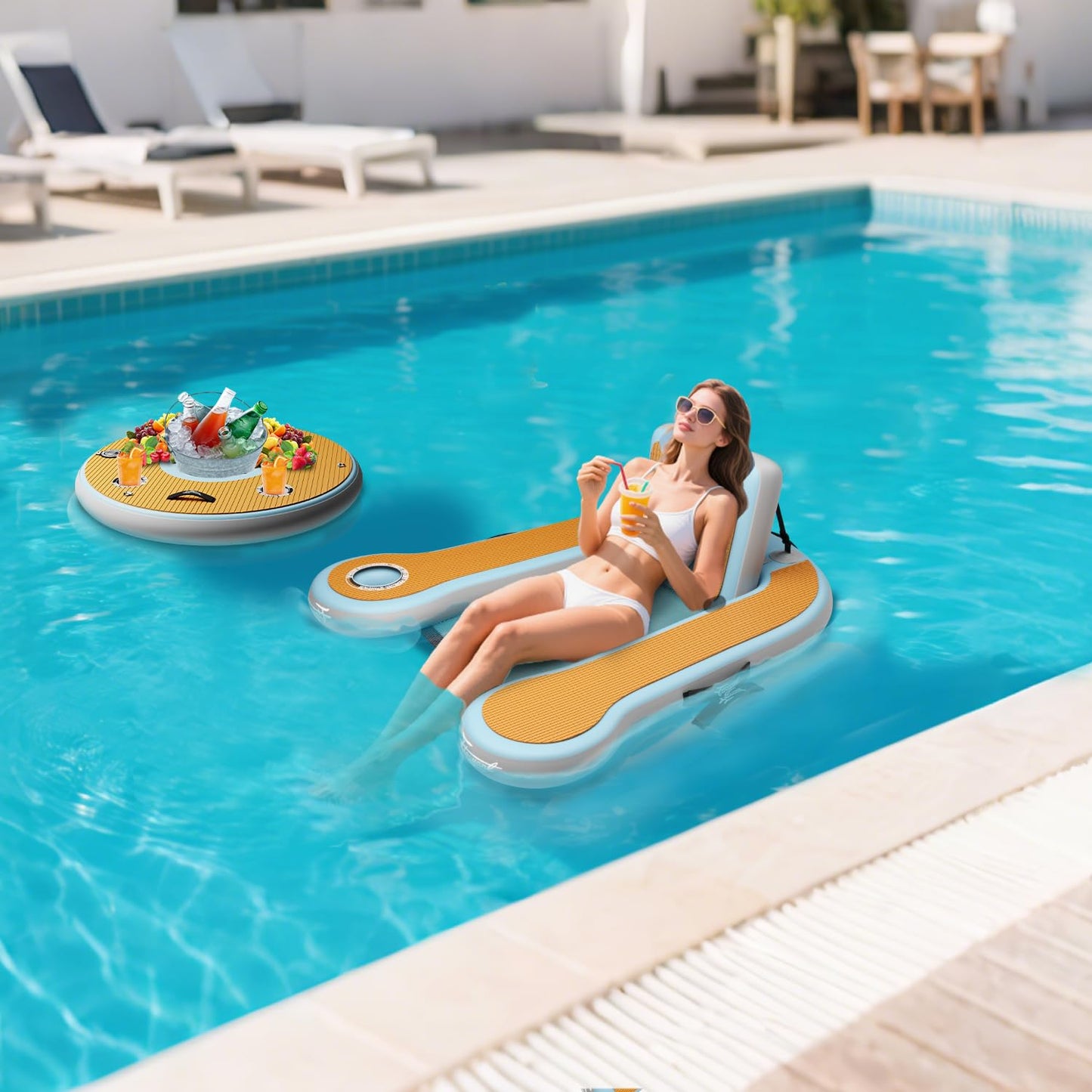 Floating Pool Chair & Inflatable Floating Bar Set (1 Chair + 1 Bar)