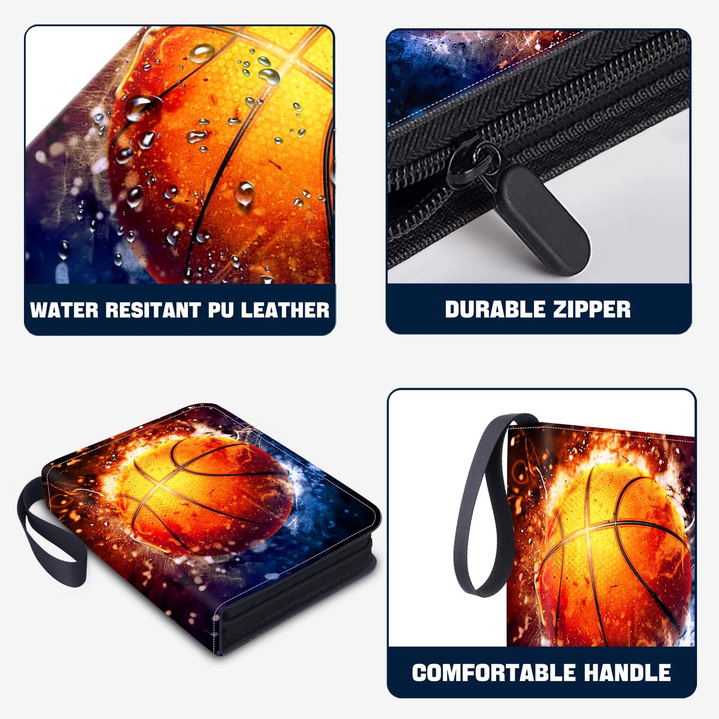 HESPLUS Basketball Card Binder - 900 Pockets, PU Material, Starry Basketball Design, Model HPEV158-BASKETBALL-900