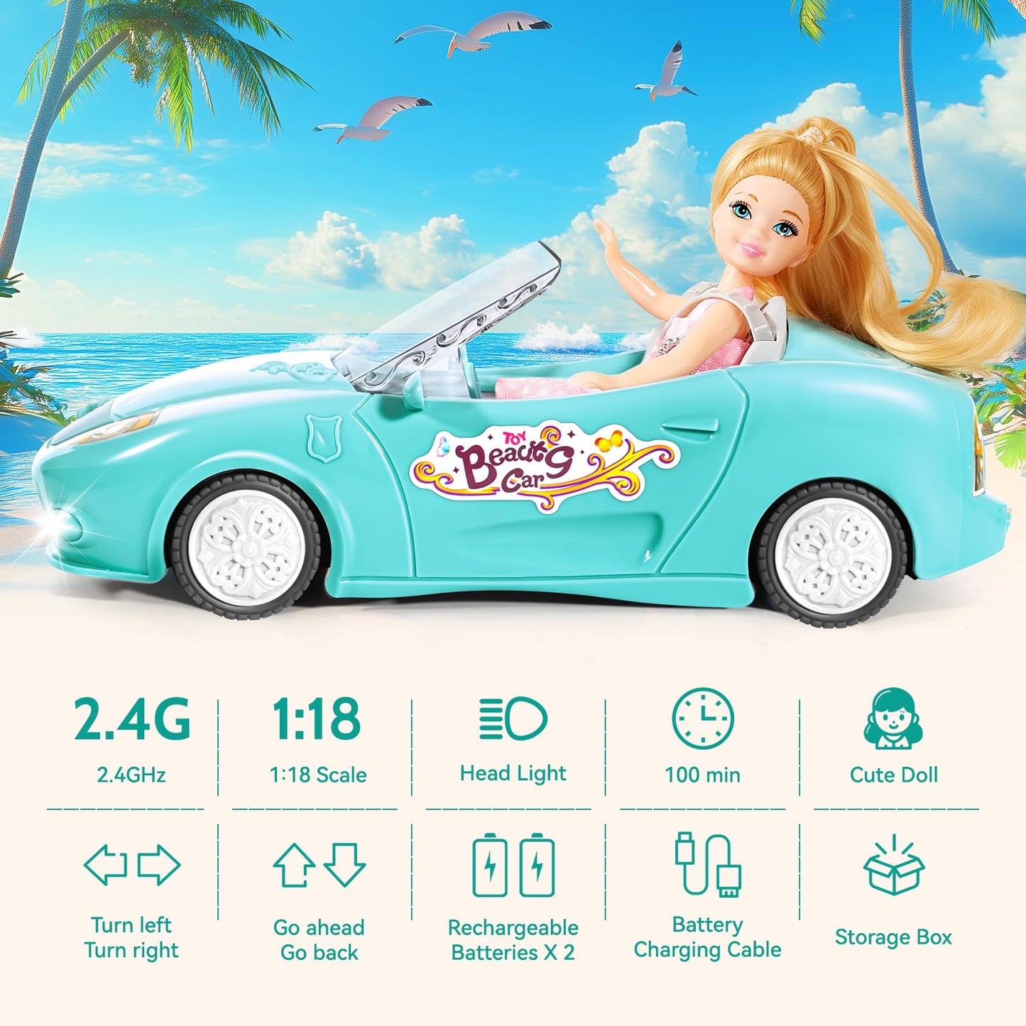 UMONIE Remote Control Car, RC Cars for Girls, Rechargeable RC Racing, 1:18 Scale 2.4Ghz RC Car Toy for Kids with Doll, Rc Toys C