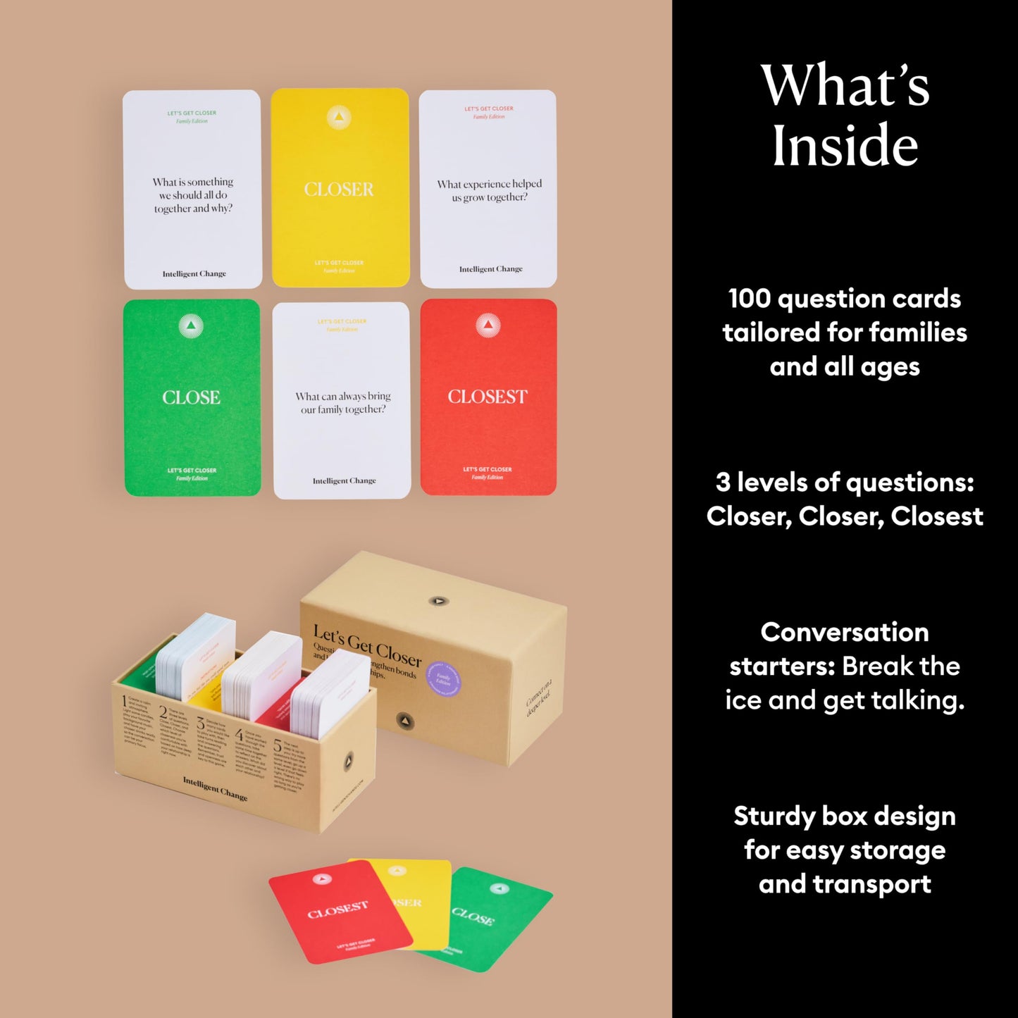 Intelligent Change Get Closer: Family Bonding Question Card Game, Conversation Starters With Fun Questions & Activities, Fun Talking Card Game For Families, Icebreaker Card Deck, 100 Question Cards