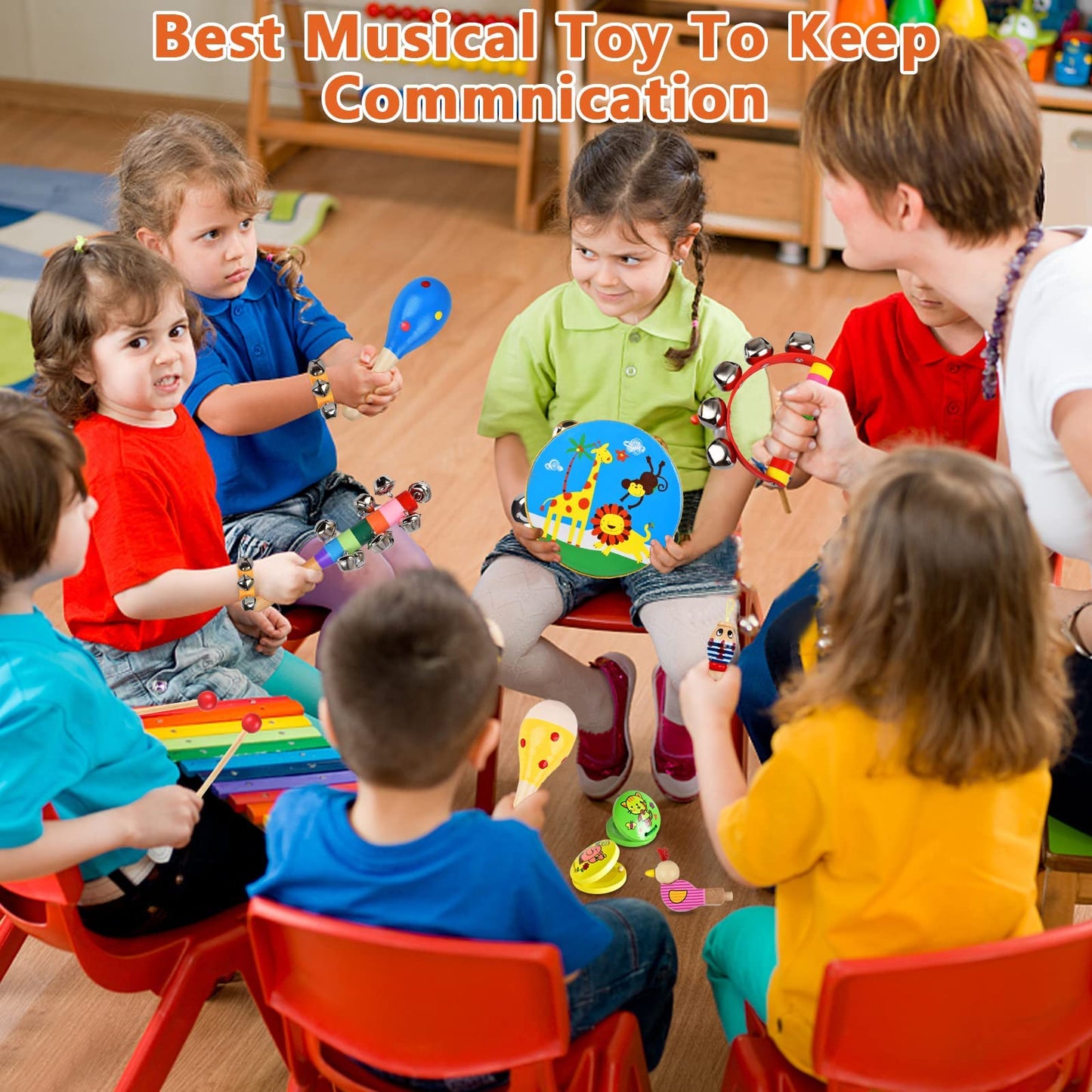 Inlaier Kids Musical Instruments Set, 20 Pcs Wooden Shakers Percussion Instruments Tambourine Xylophone Toys, Child Early Learning Musical Toys For Boys And Girls Gifts Present With Carrying Bag