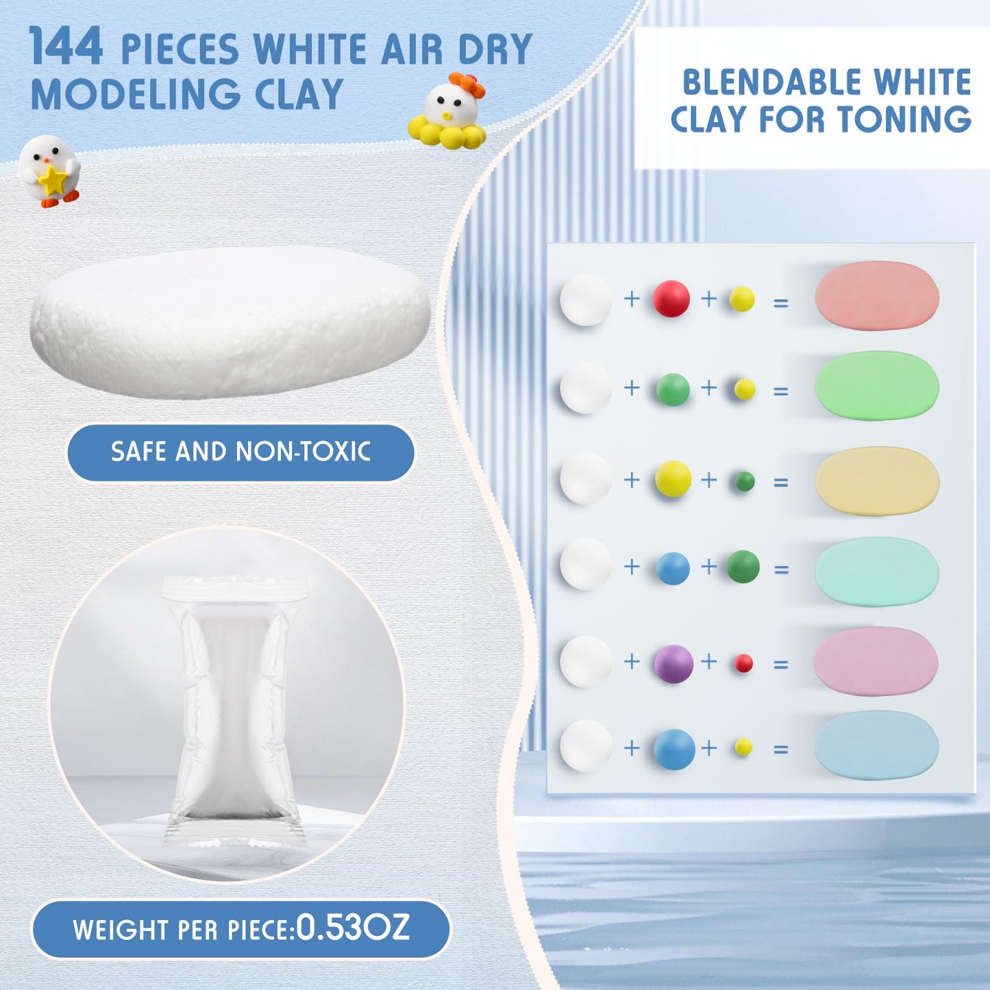 WinnerWhy 144 Pcs Total 76oz Air Dry Clay Air Dry Foam Clay Blocks Soft Non-Toxic Modeling Clay Moldable Foam Clay for Arts Craf