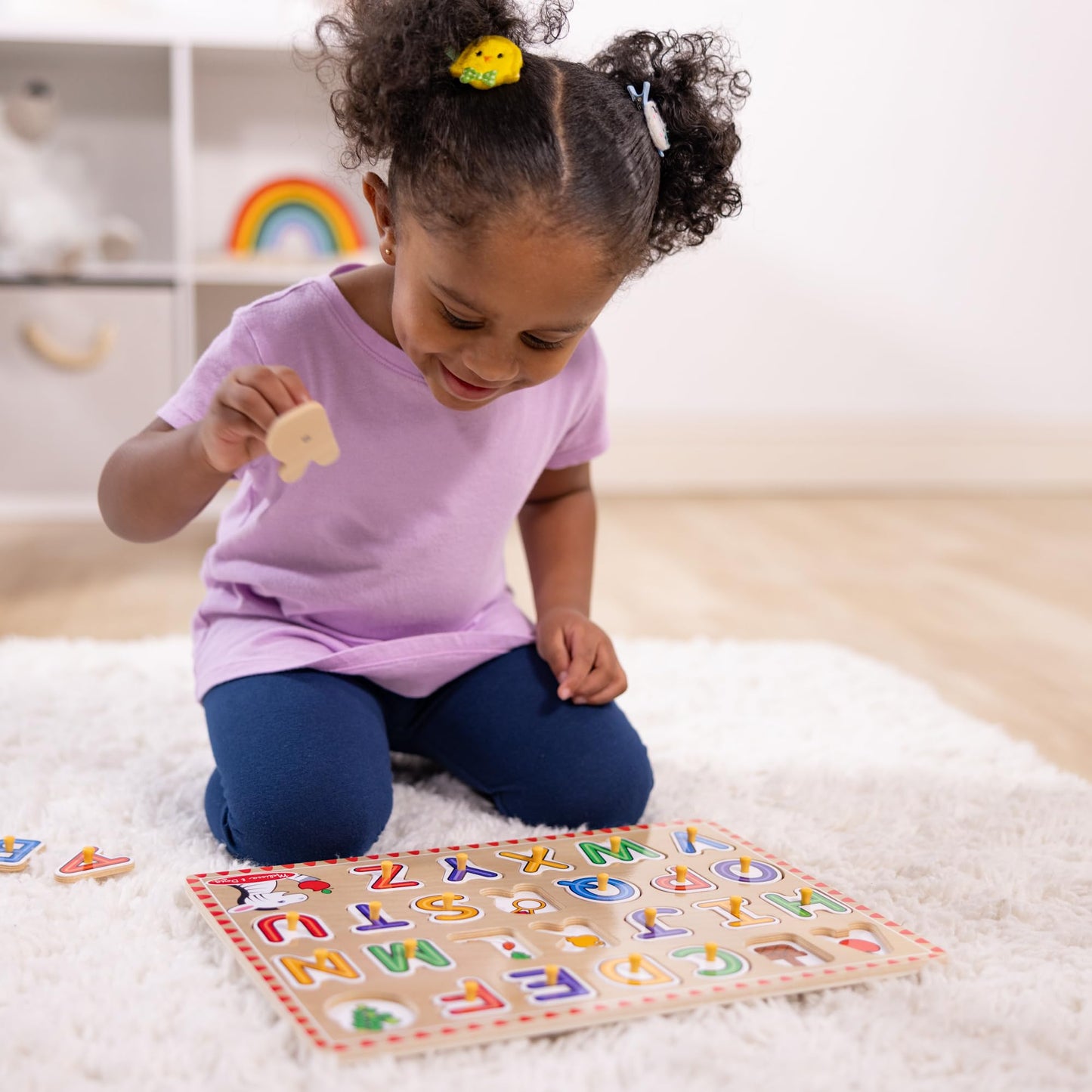 Melissa & Doug Lift & See Alphabet Wooden Peg Puzzle (26 pcs) Toddler and Preschool Puzzles for Ages 1+ - FSC-Certified Material