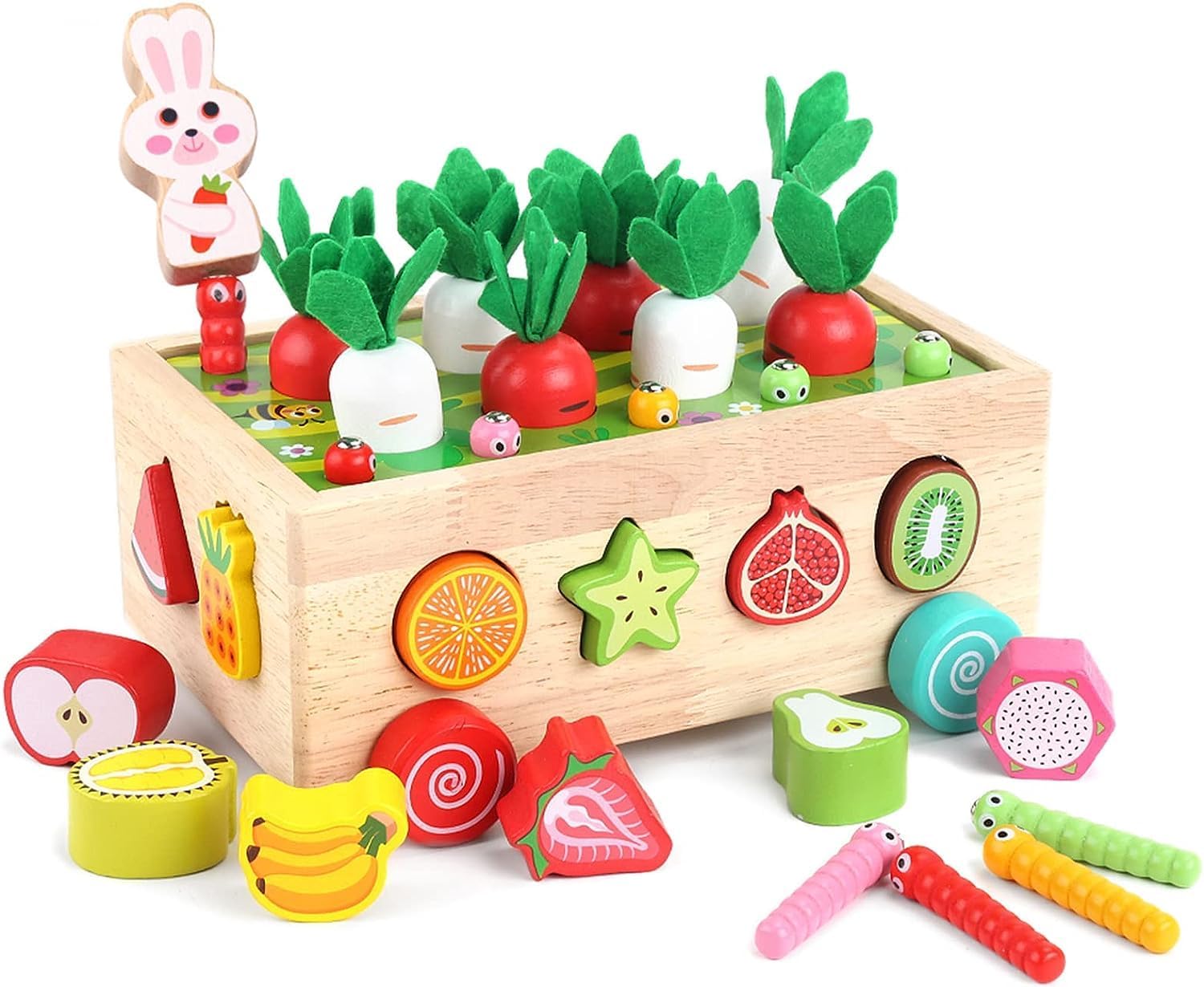 Slipps Montessori Wooden Toy, Magnetic Fishing Game, Motor Skills, Carrot Harvest, Vegetables Sorting & Stacks, Educational Gift