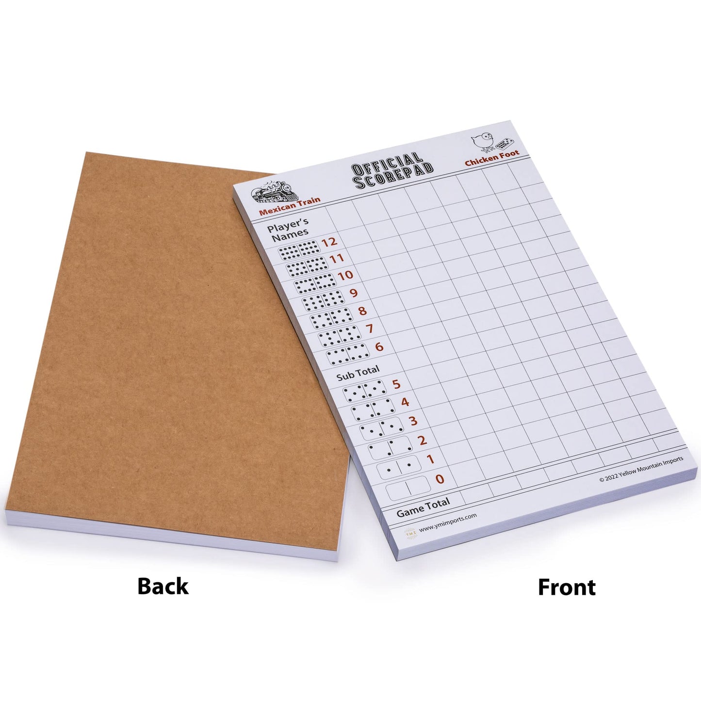 Yellow Mountain Imports Scoring Sheets for Dominoes - 60 Paper Scorepads, 8.2"x5.5", White, Model YM-DM001-A