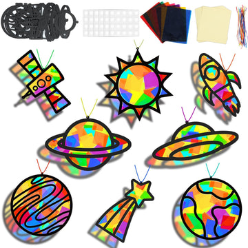 Lonfliness 32 Sets Solar System Suncatchers Crafts Kit DIY Outer Space Window Stained Glass Effect Paper Planet Home School Clas